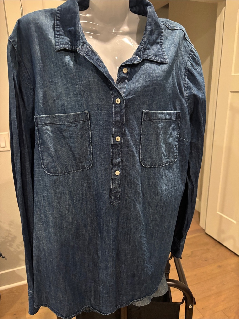 Merona Denim-Style Button Henley Tunic in Blue